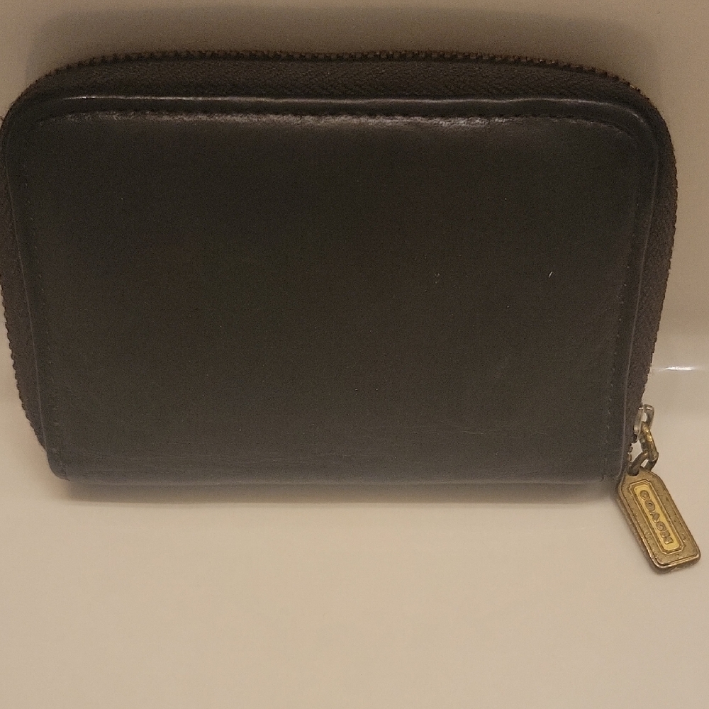 Coach Rich Brown Leather Card Wallet with Gold Zipper
